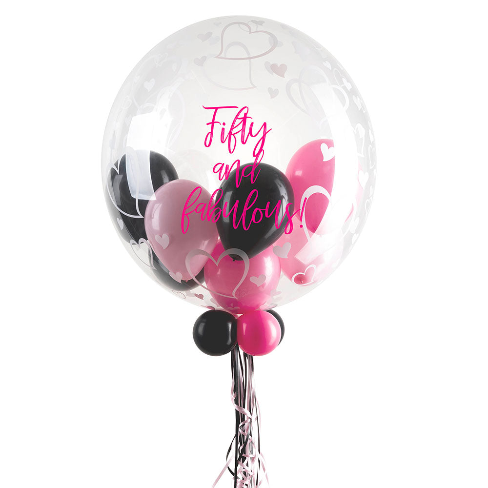 Personalised Bubble Balloon in a Box - Stylish Hearts Personalised Bubbles 39590-Personalised-Bubble-Balloon-Stylish-Hearts