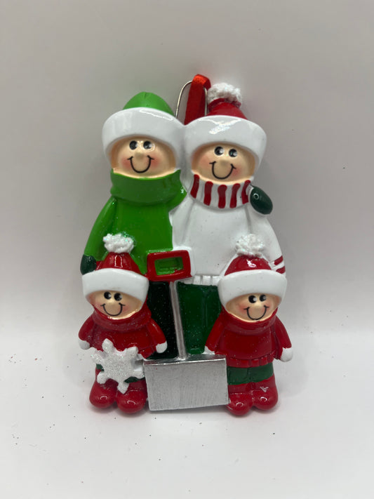 Christmas Family of 4 with Snow Shovel Personalised Tree Ornament Decoration IMG_5721