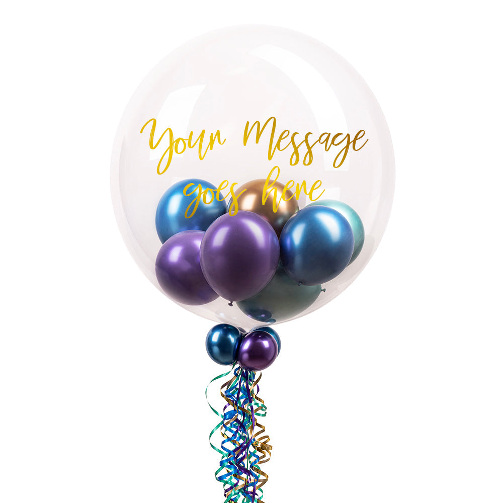 Personalised Bubble Balloon in a Box – Chrome Luxe Mini Balloons Default Title Personalised Bubbles SKU36387_ChromeLuxeScript