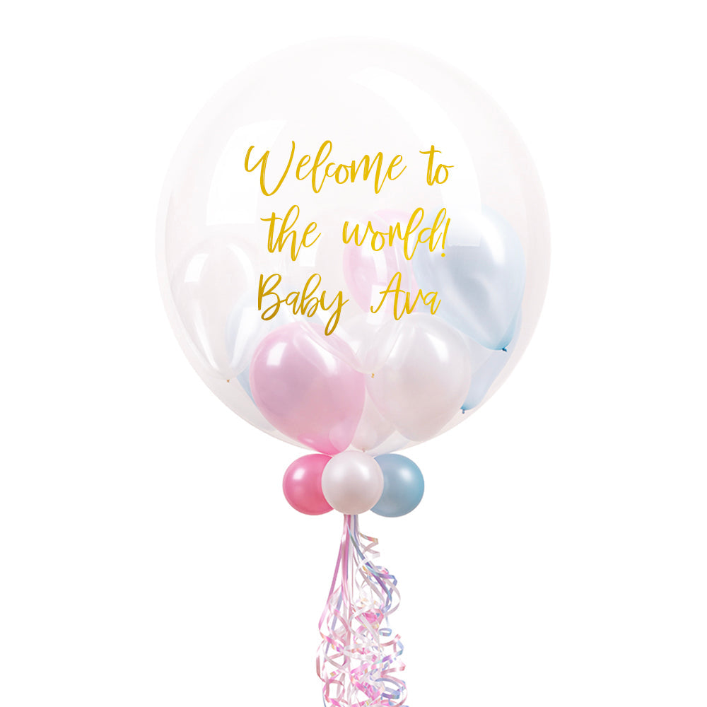 Personalised Bubble Balloon in a Box – Pastel Baby Mini Balloons Personalised Bubbles SKU36387_PastelBabyScriptcopy