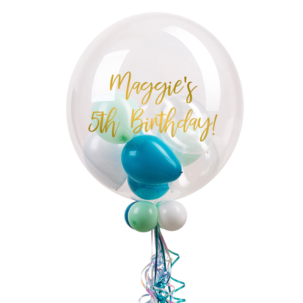 Personalised Bubble Balloon in a Box – Sea Foam Personalised Bubbles SKU36387_SeafoamScriptcopy