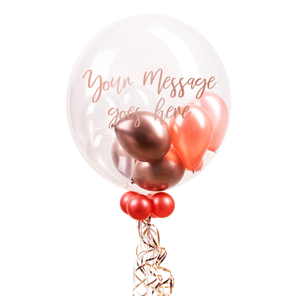 Personalised Bubble Balloon in a Box – Rose Gold Personalised Bubbles SKU36391Script