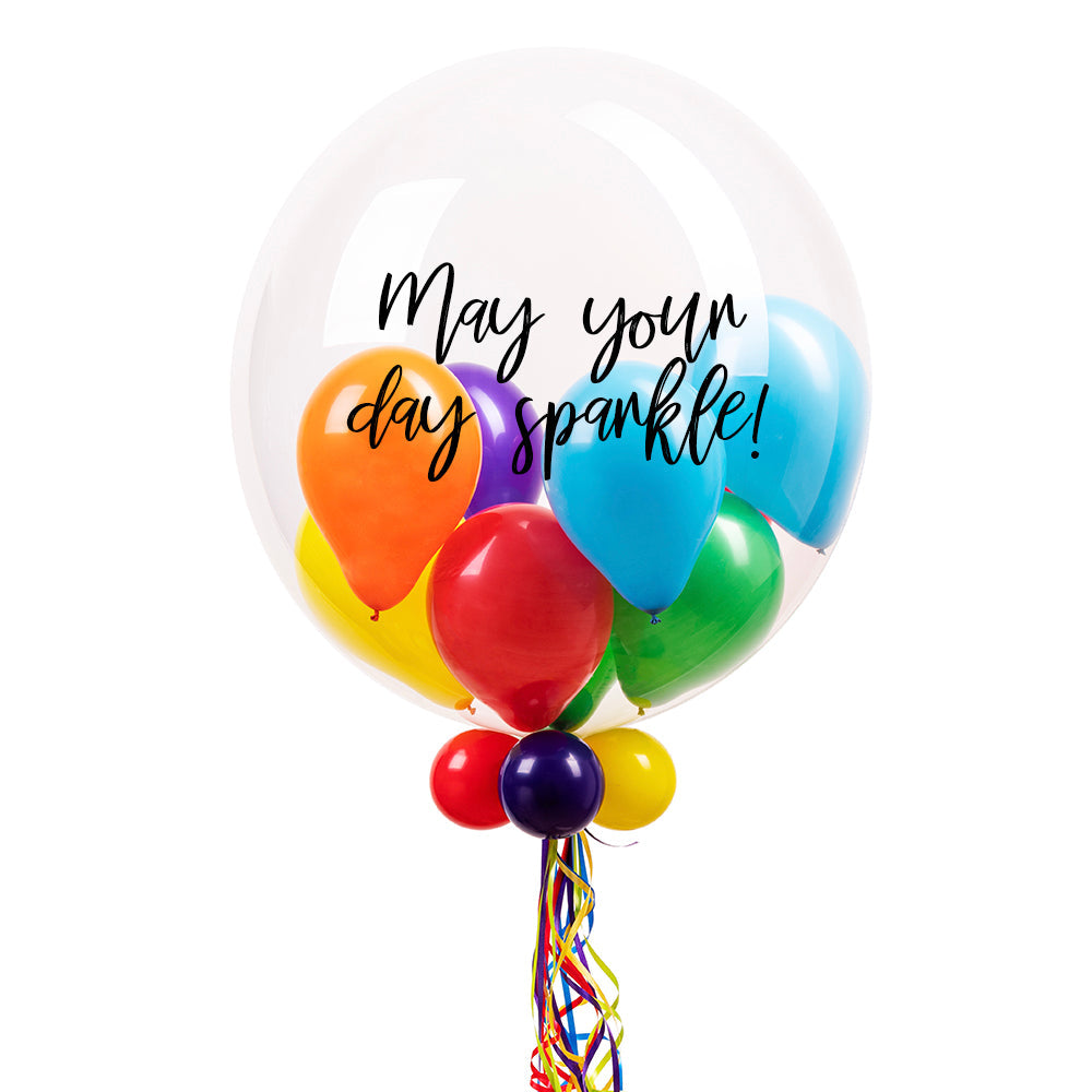 Personalised Bubble Balloon in a Box – Rainbow Personalised Bubbles SKU36391_RainbowScriptblack