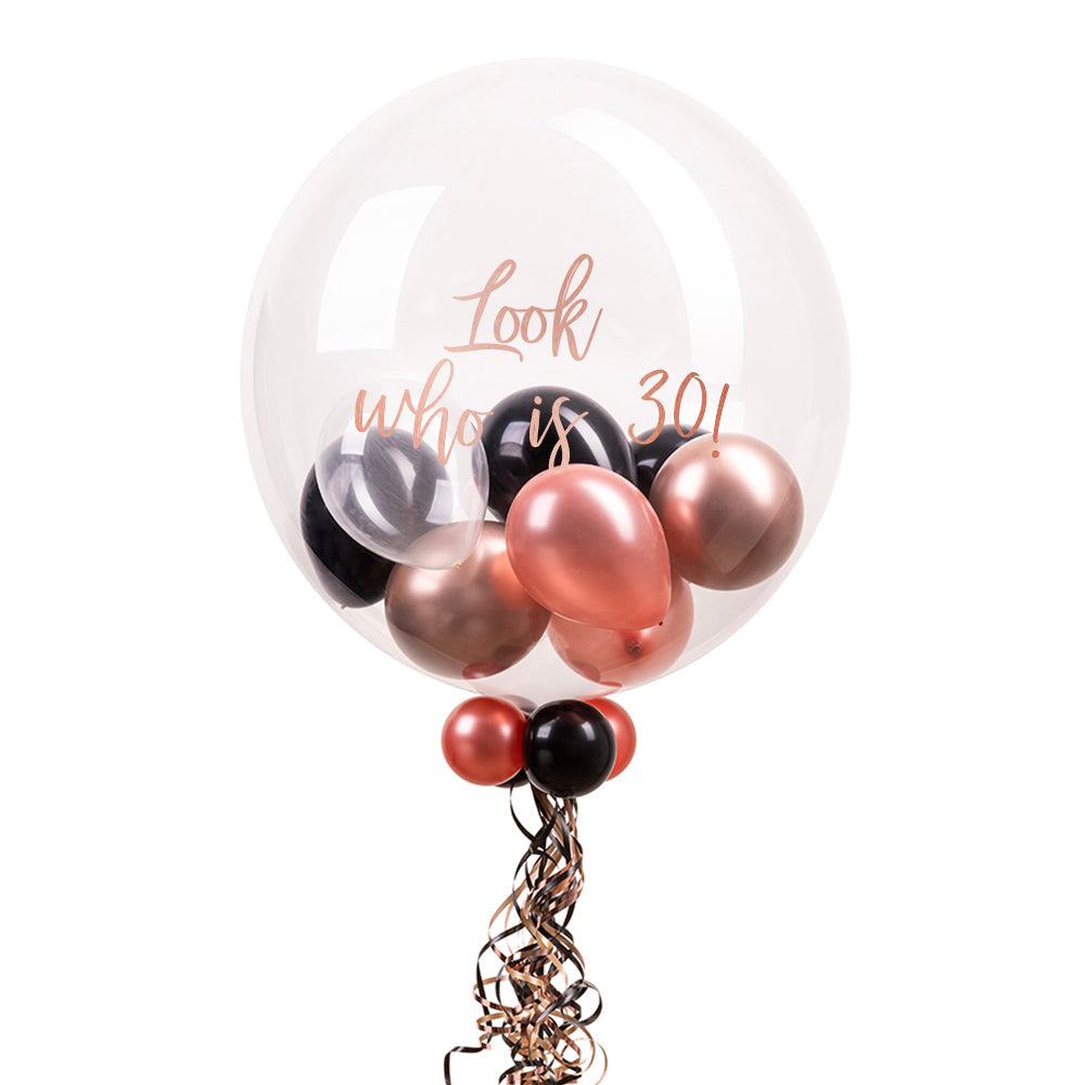 Personalised Bubble Balloon in a Box – Rose Gold Chic Personalised Bubbles SKU36391_RosegoldchiScriptcopy