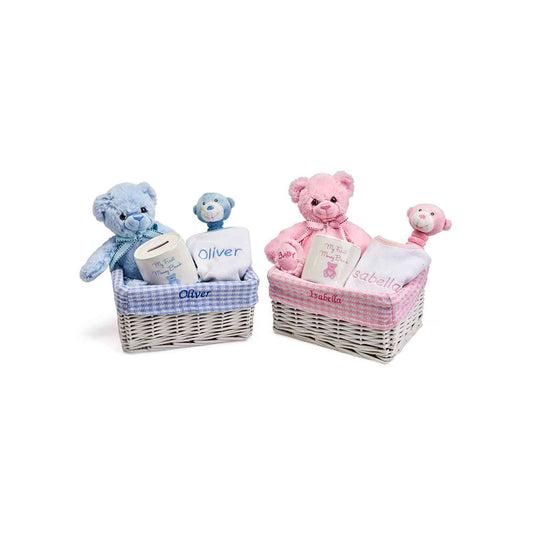 Personalised New Baby Teddy & Bunny Gift Basket