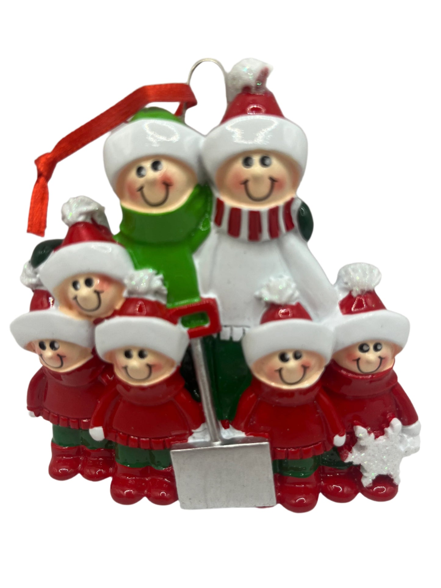 Christmas Family of 7 with Snow Shovel Personalised Tree Ornament