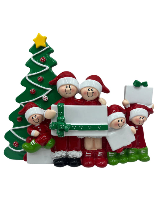 Christmas Family of 5 with Gifts & Tree Stand up Decoration