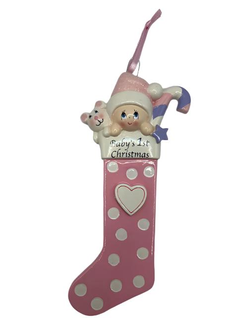 Baby's 1st Pink Christmas Stocking Decoration