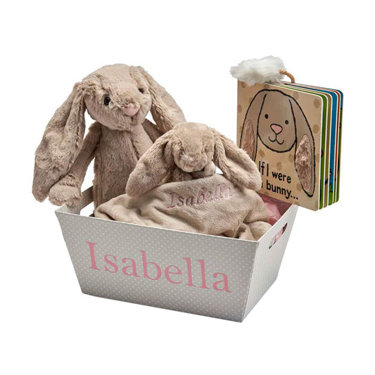 Personalised Jellycat Bashful Beige Bunny Gift Basket