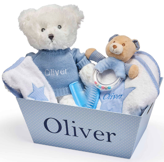 Teddy Bear Baby Boy's Gift Basket