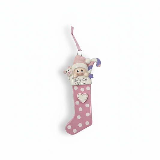 Baby's 1st Pink Christmas Stocking Decoration