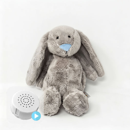 Flopsy Grey Bunny Blue Nose 10" Baby Heartbeat Bear